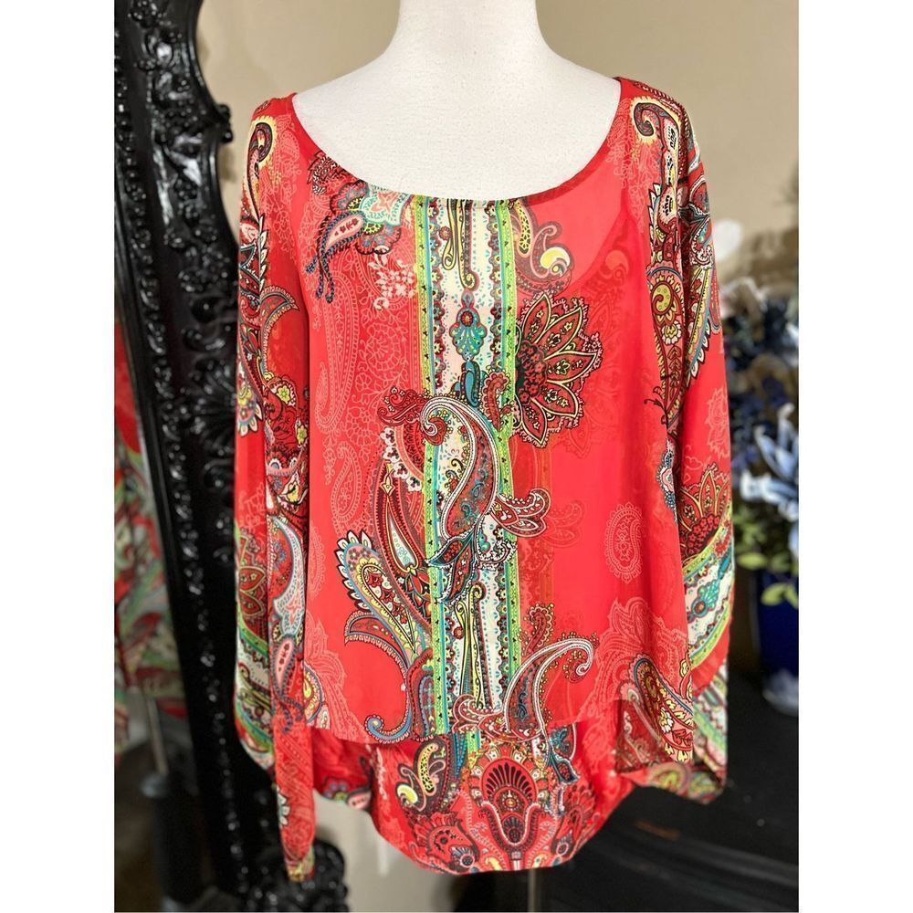 ECI New York 2 pc Shirt Set Kimono Sleeves Shawl with Tank Size Large